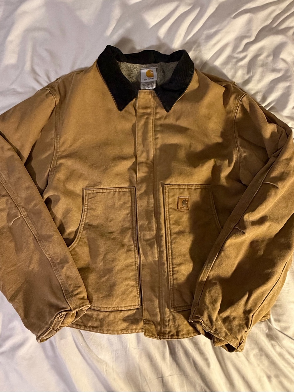 vintage Carhartt J164 Camel Sandstone Sherpa-Lined Dearborn jacket XXL